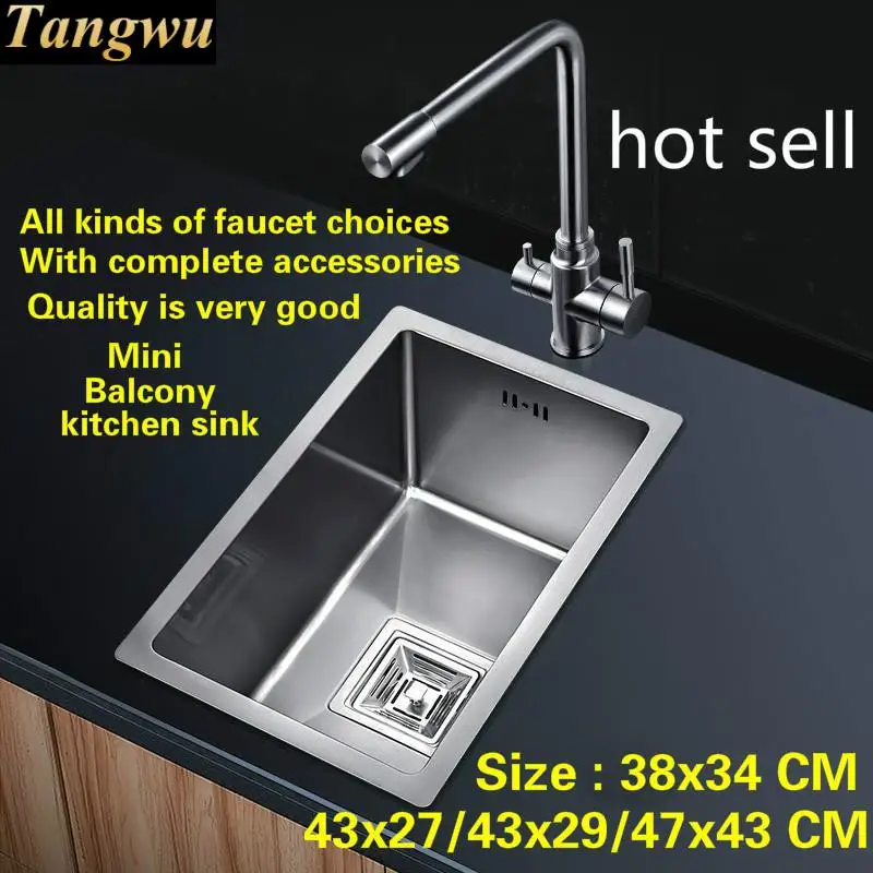 

Free shipping Standard balcony kitchen manual sink single trough mini 304 stainless steel hot sell 38x34/43x27/43x29/47x43 CM