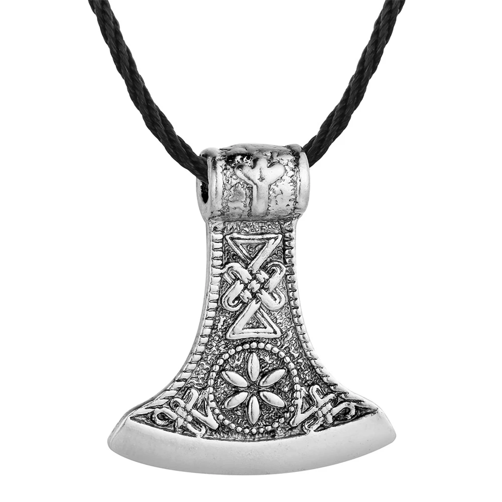 Slavic Perun axe Necklaces Antique Silver Plated Amulet Kolovrat Symbol Pagan Jewelry Amulets and Talismans Old Colier Best Gift