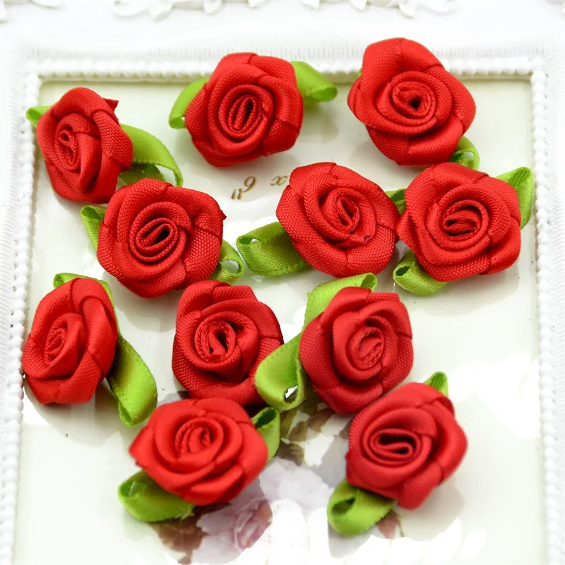 50pcs Artificial Mini Silk Fresh Flower Head Making Handmade Diy Ribbon Roses For Home Wedding Christmas Decoration Craft