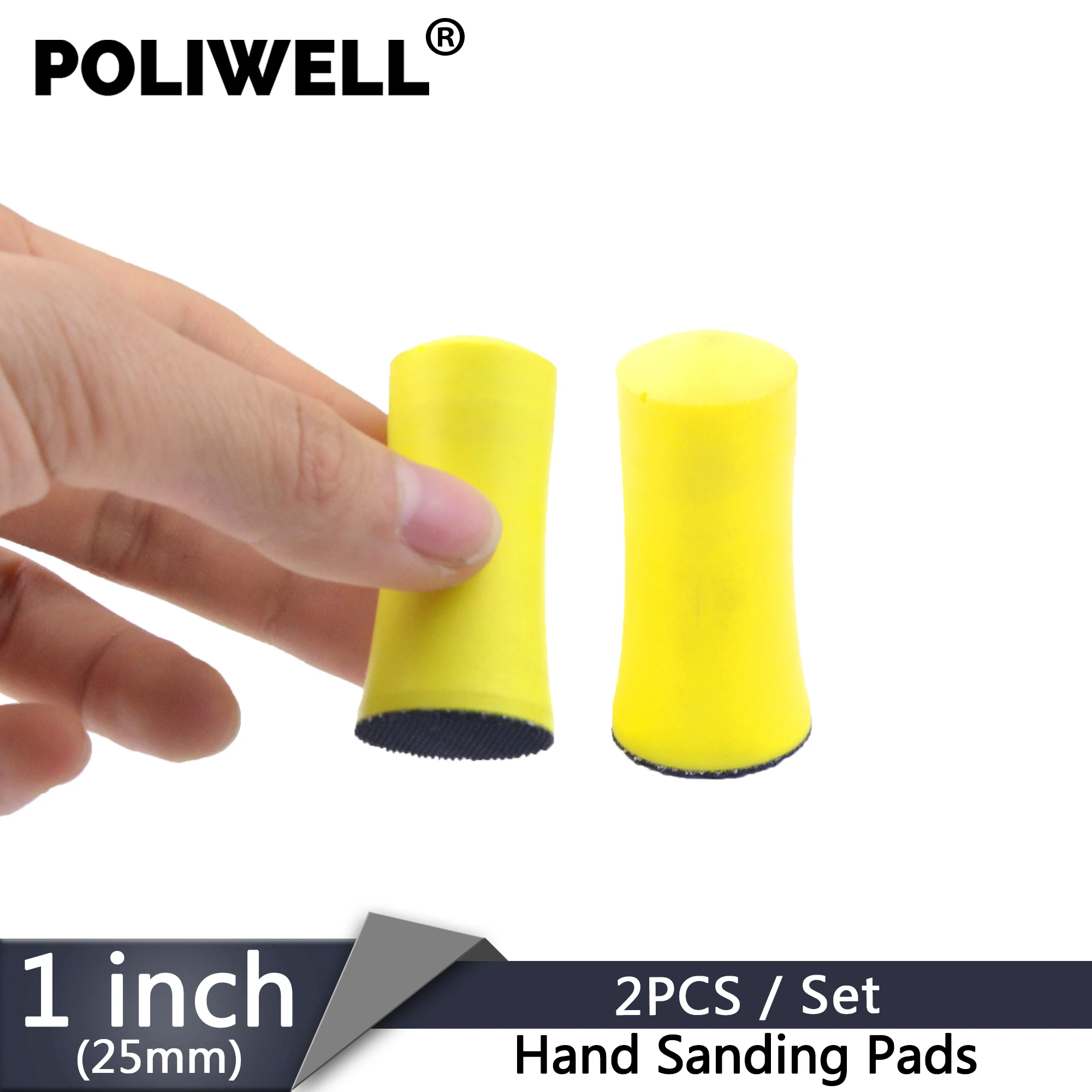 POLIWELL 2PCS Manual Foam Sanding Block 1 inch / 1.2 inch Hook and Loop Hand Sanding Pads for Sandpaper Polishing Abrasive Tools