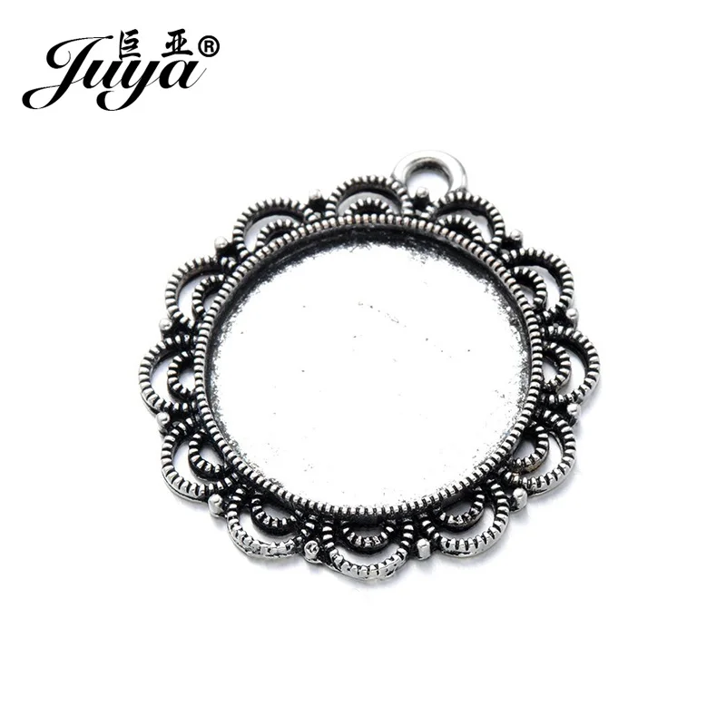 10 teile/los 25mm Cabochon Anhänger Basis Einstellungen Alte Silber Lünetten Charms Für DIY Schmuck Machen Halskette Schlüsselbund Zubehör – Detail 6