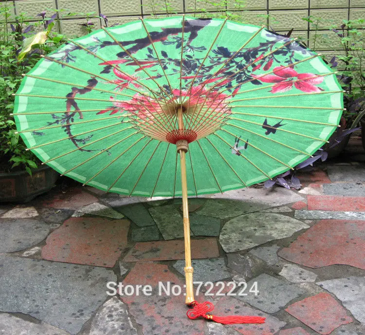 Green Color Spring Birds Picture Oil Paper Bamboo Craft Traditional Handmade Dance Parasol Japanese Wedding Props Umbrella