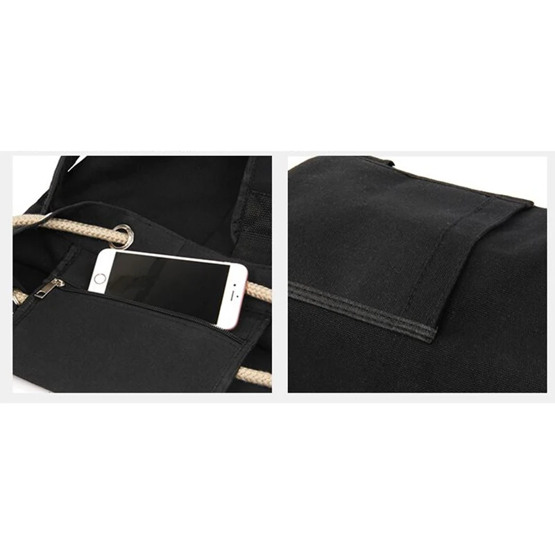 Backpack Men Black High Quality Canvas Drawstring Fashion Barrel Bag Simple Solid Bag Man X027