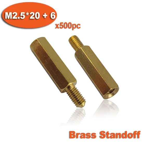 500pcs Male To Female Thread M2.5 x 20mm + 6mm Brass Hexagon Hex Standoff Spacer Pillars