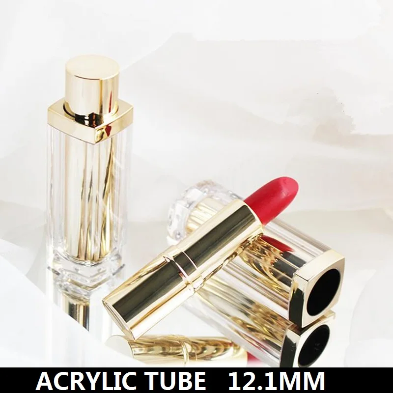 12.1mm high-grade acrylic lipstick holder professional lipstick palettes luxurious Gold square empty lipstick tubes packaging