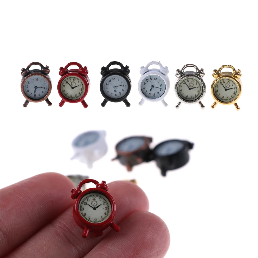 1pcs 1:12 Scale Alarm Clock Mini Home Decoration Dollhouse Miniature Toy Doll Kitchen Living Room Accessories 6 Colors