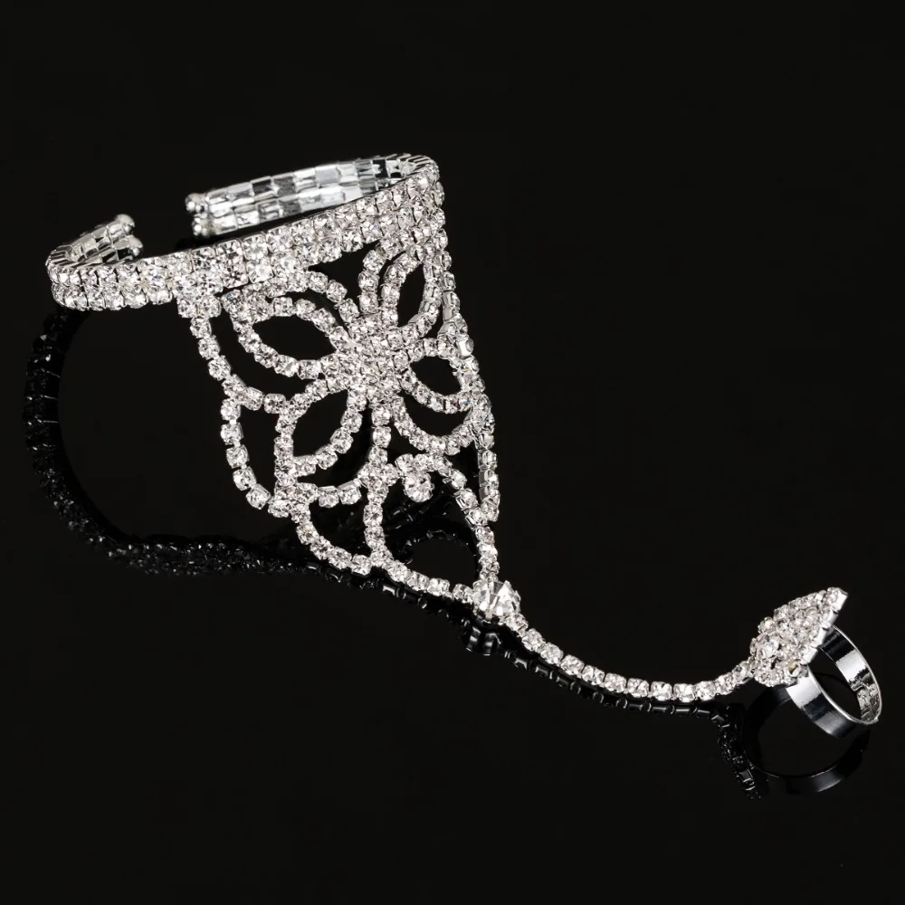 YFJEWE  Newest Women Rhinestone Crystal Wedding Cuff Bracelets  Water Drop Hand Chain Fashion Bracelet Jewelry B207 image 6