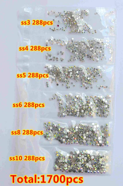 10Bags/Lot~!! Crystal Clear AB Flat Back Nail Art Non Hotfix Rhinestones.SS3 SS4  SS6 SS8 SS10 SS12 SS16 SS20 SS30 SS34 SS40