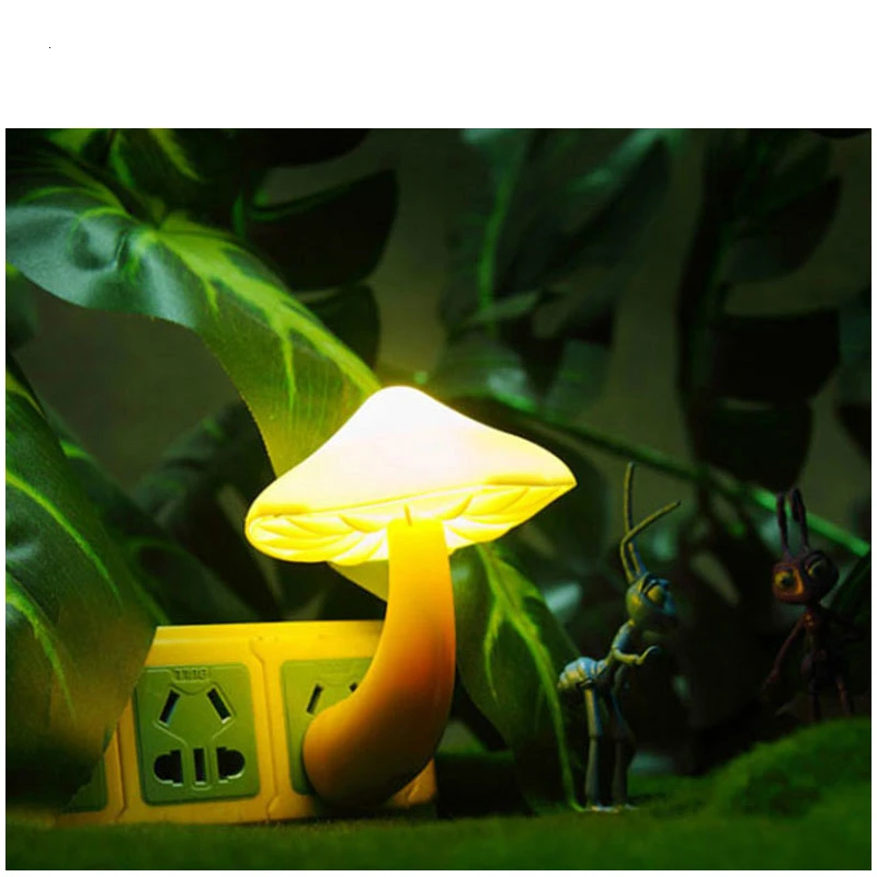 2PCS LED Mushroom Night Light US/EU Plug Sensor Control Yellow/Blue/Green/Red/Colorful Lighting Christmas/Valentine Gift