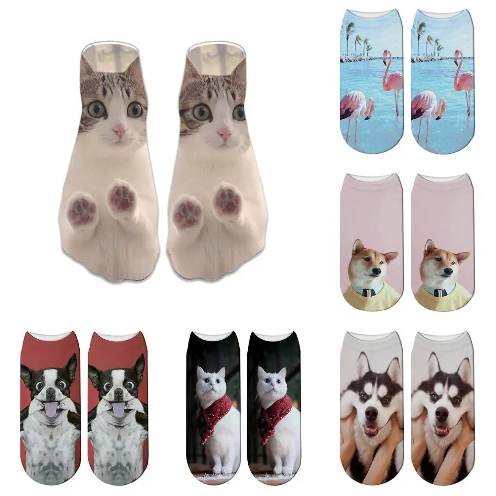 Cute Dog Cat Printed Socks Short Animal Women Socks Terror Novelty Socks Fashion Low Cut New Design Ankle Socks 5ZWS73