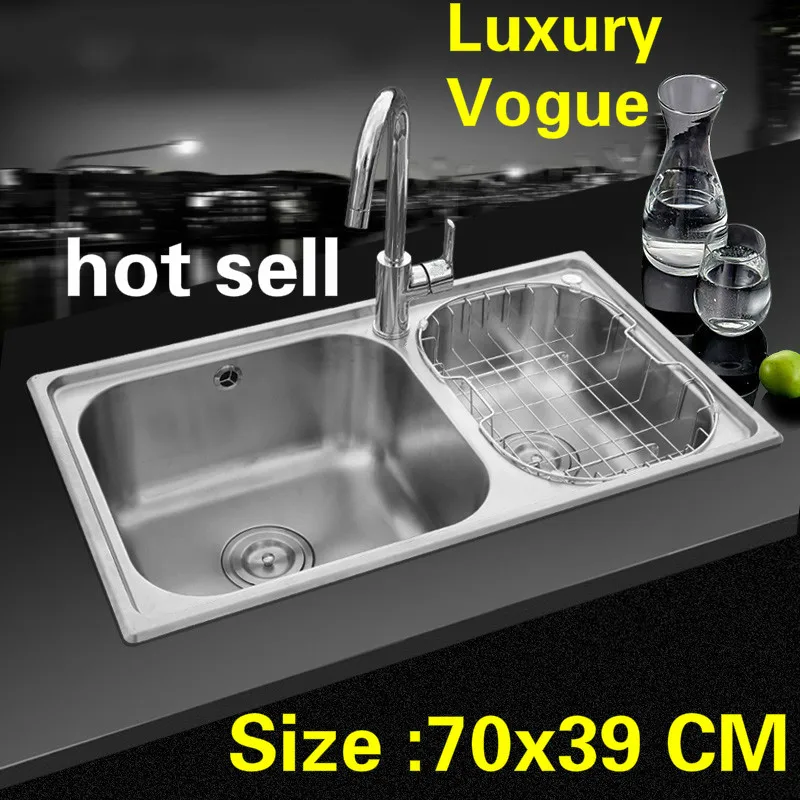 Free shipping Food grade 304 stainless steel kitchen sink 0.8 mm  double trough dishes 70x39 CM