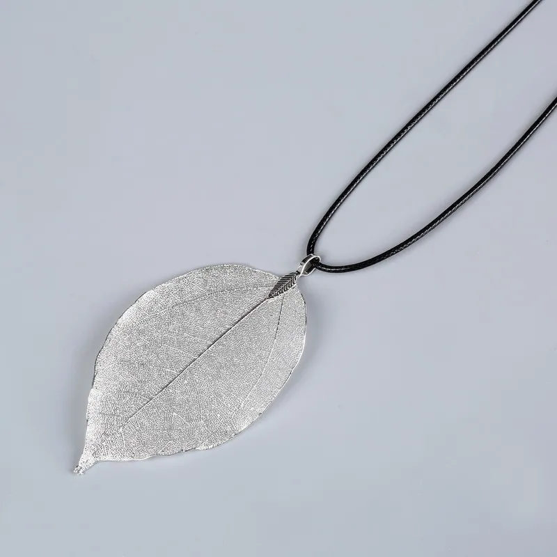 LOVBEAFAS Unique Natural Real Leaf Choker Pendant Necklace For Women True Leaves Shape Filigree Vintage Necklace Jewelry Gift