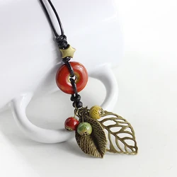 leaves necklace female clothes hang ceramic pendant long sweater chain deserve to act the joker #1065