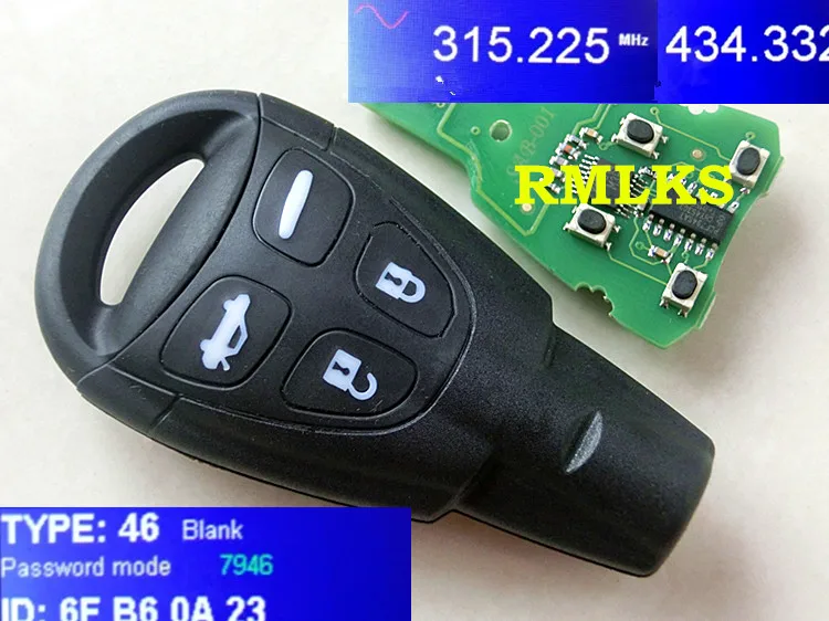 Remote Car Key Fob 315MHz 433Mhz PCF7946AT Chip Fit For Saab 9-3 9-5 2003-2009 FCC:LTQSAAM433TX