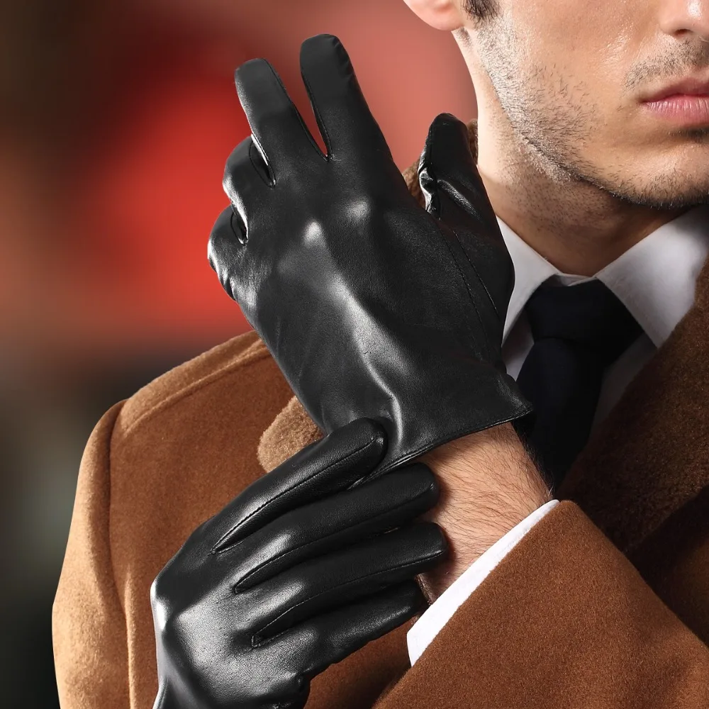 Genuine Leather Gloves Male Simple Black Sheepskin Gloves Spring Autumn Thin Style Driving Glove Touchscreen 2630