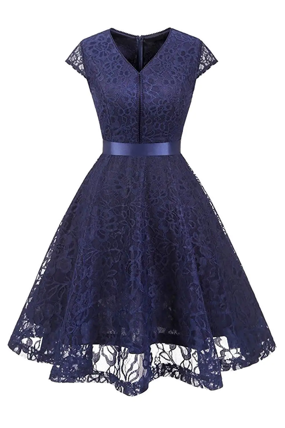 Women Blue Burgundy Floral Lace Vintage Short Dress Female Sexy V Neck Waist Belted A Line Party Dresses Women Robe Vestidos