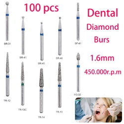 100 pçs BR-31 dental diamante burs broca odontologia burs alta velocidade handpiece lidar com diâmetro 1.6mm ferramentas dentista BR-41 TR-13 fo32