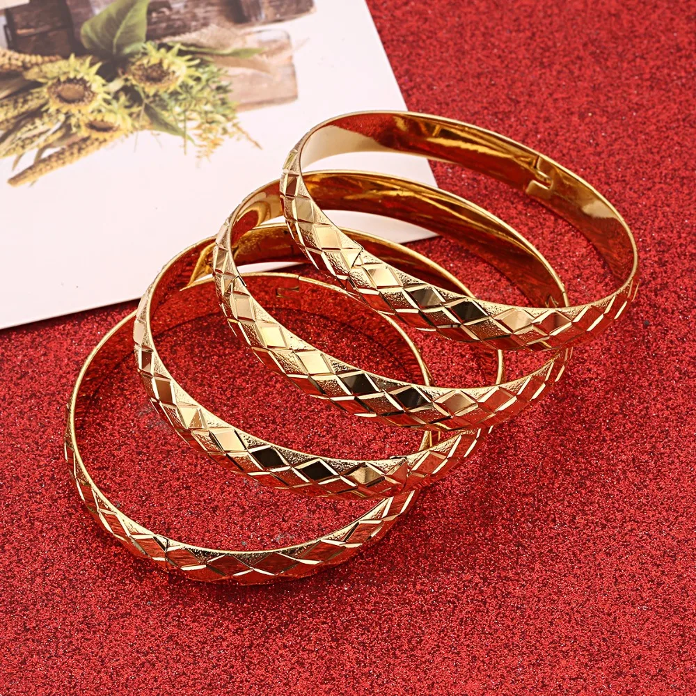 4pcs Women Romantic Bangle Jewelry Gold Color Dubai Ethiopian African Women Gift Jewelry