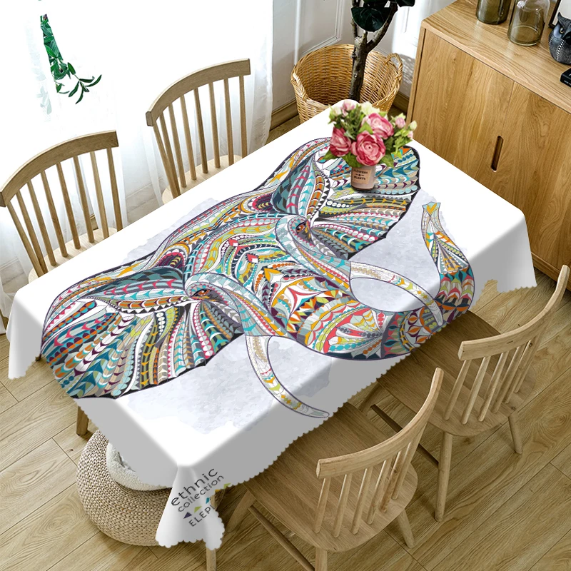 3D Sea View Pattern Tablecloth, Parrot and Elephant Pattern, Waterproof, Thicken Rectangular and Round Table Cloth for Wedding