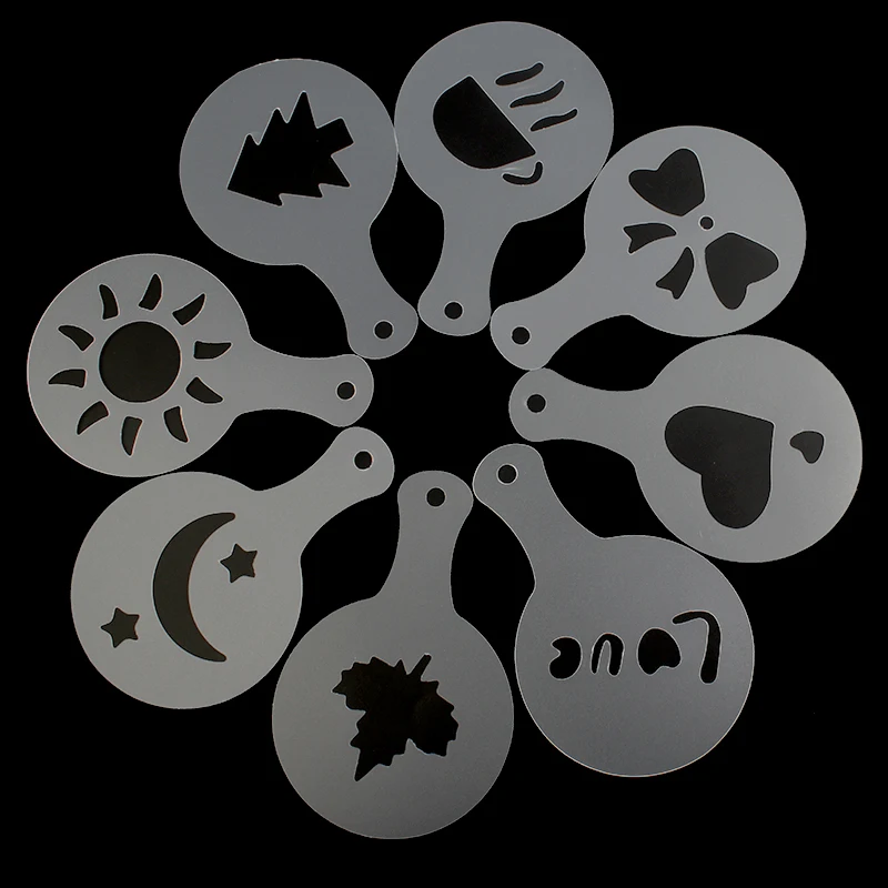 16pcs/set Coffee Latte Cappuccino Coffee Art Stencils Template Strew Flowers Pad Duster Spray for Coffee Decor Tools Accessories