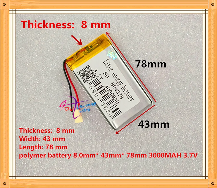 Free shipping 3.7V 3000mAH 804378 polymer lithium ion / Li-ion battery for dvr GPS MP3 MP4 MP5 cell phone speaker