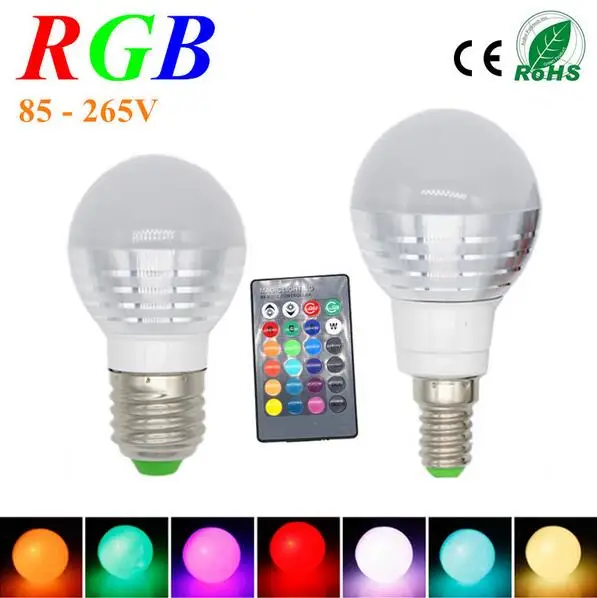 E27 E14 LED RGB Bulb lamp AC110V 220V 5W LED RGB Spot light dimmable magic Holiday RGB lighting+IR Remote Control 16 colors