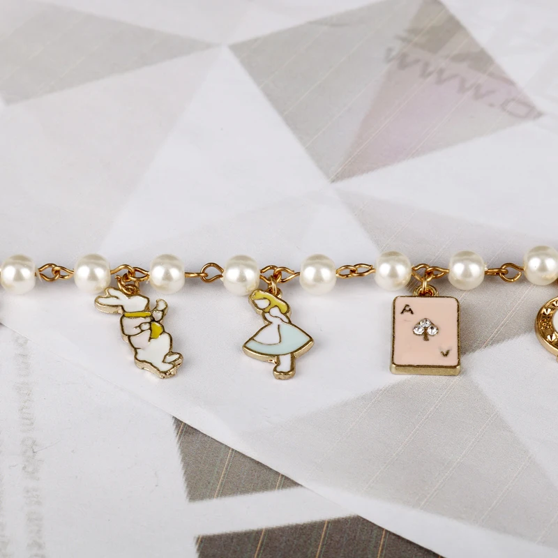 MQCHUN Alice In Wonderland Women Charm Crystal Pendants Bracelets Bangle a Bracelet Wristband Pearls Link Chain Bangles -25