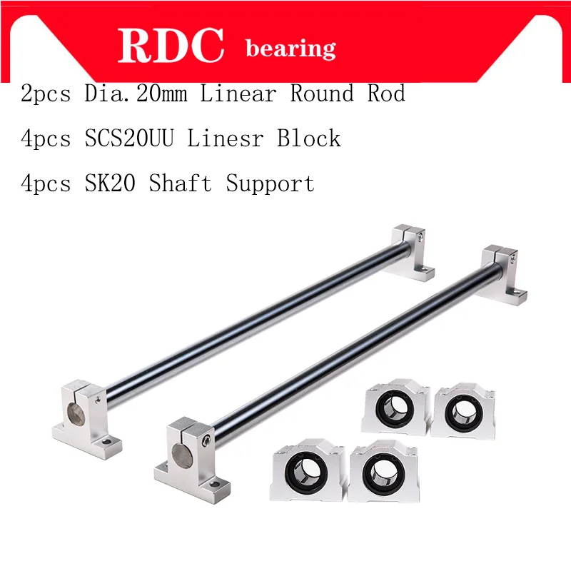 

Linear Round Rod 20mm chrome plated linear motion rail rod shaft+ SCS20UU Linear Slide Bearing Block +SK20 Shaft Support