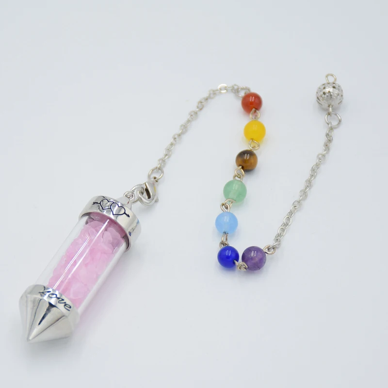 7 Chakra Wishing Bottle Pendulum Reiki Natural Chip Stone Beads Chain Pendant for Women Men Divination Amulet Yoga Jewelry