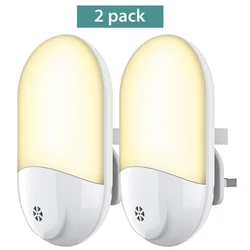 Light Sensor Night Light EU/US Plug in LED Lamp Warm Light For Hallway Bedroom Garage Corridor Kitchen 2 PACK