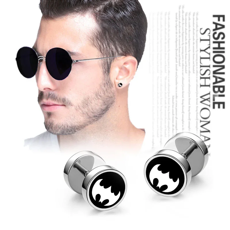 2Pcs/1pair Stainless Steel Barbell Dumbbell Studs Earrings for Men Women New Pop Punk Gothic Earings Fashion Ear Jewelry