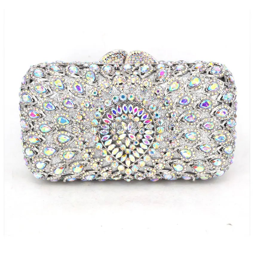 

New Women's Handbags Luxury Crystal Wedding Clutch Bags Purse Full Diamond Flowers Party Evening Bags 88620-E