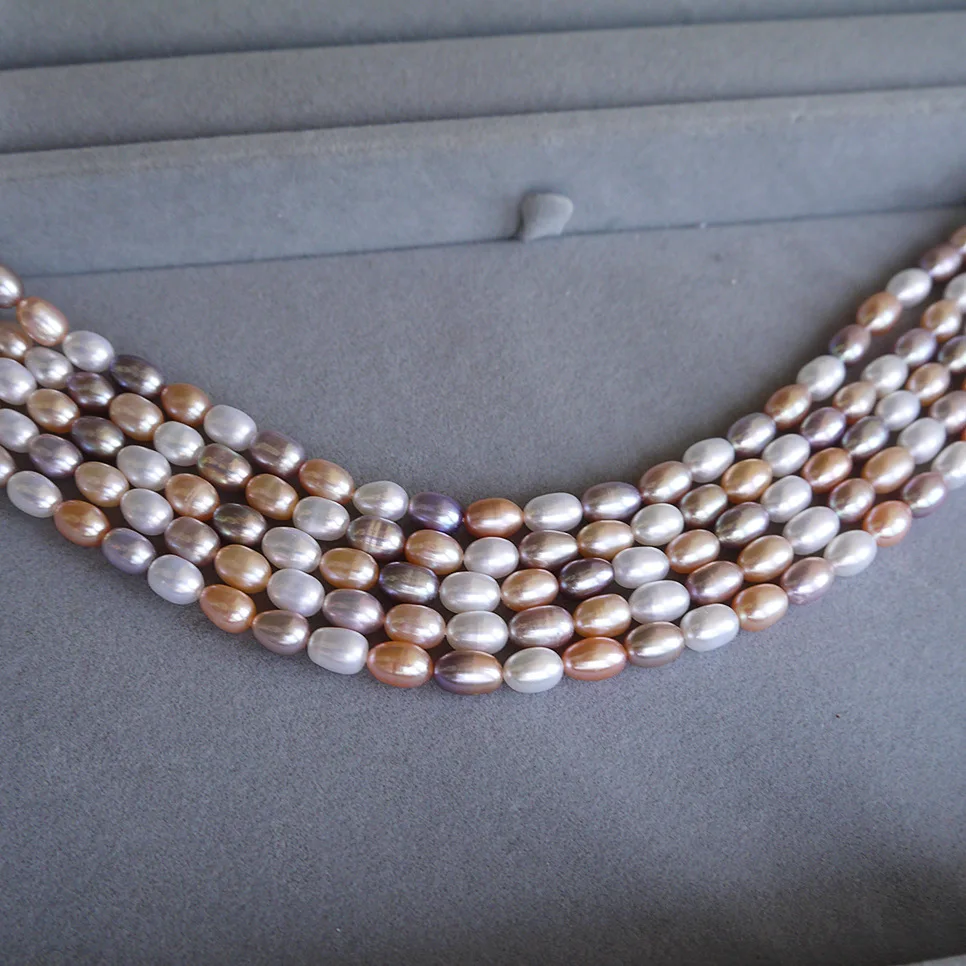 6-7mm Mixcolor Rice Pearl Loose Beads Natural Freshwater Genuine Pearl Strand Semi-Finished Loose Pearl 3Pcs/Lot