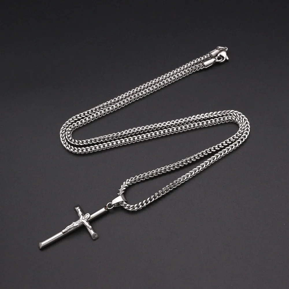 JSBAO High Quality Womens Cross Necklace Stainless Steel 60CM Chain Pendant  Cross Gold Color Mens Necklace For Women Best Gift image 6