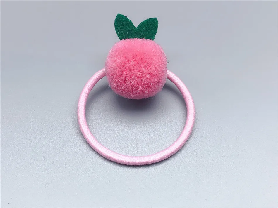 10Pairs Fashion Cute Felt Pom Pom Hair Ties Peach Pineapple Elastic Hair Bands Princess Headwear Girls Hair Accessories