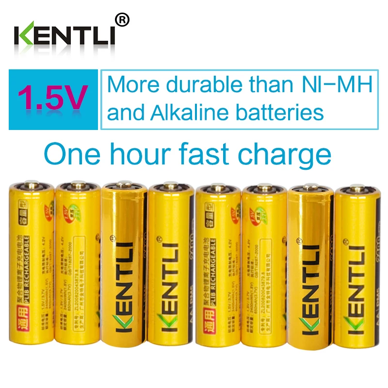 

KENTLI 8 pcs Free Shipping AA 2400mWh 1.5V polymer lithium li-ion rechargeable batteries battery cell with low self discharge