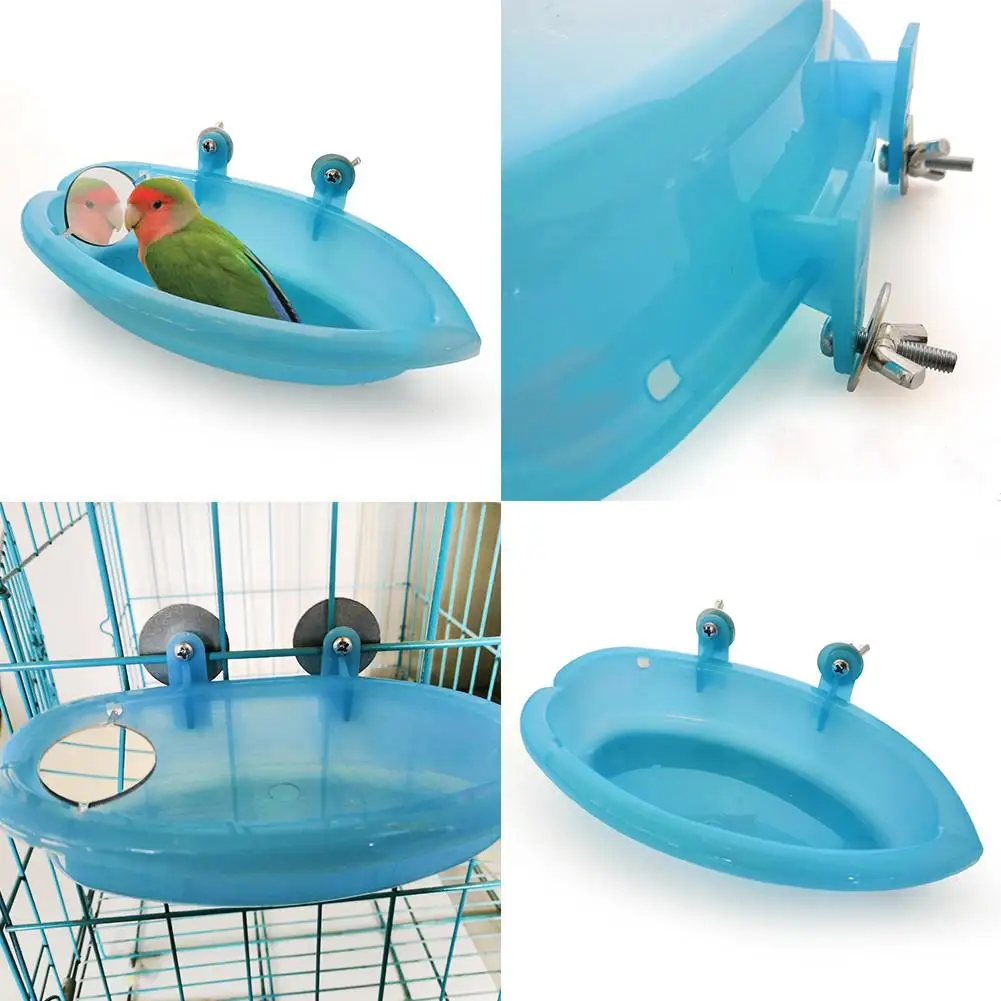 Bird Bathtub With Mirror Toy And Food Feeder Bowl For Parrot Parakeet Cockatiel Finch Canary African Grey Cockatoo Bird Feeding