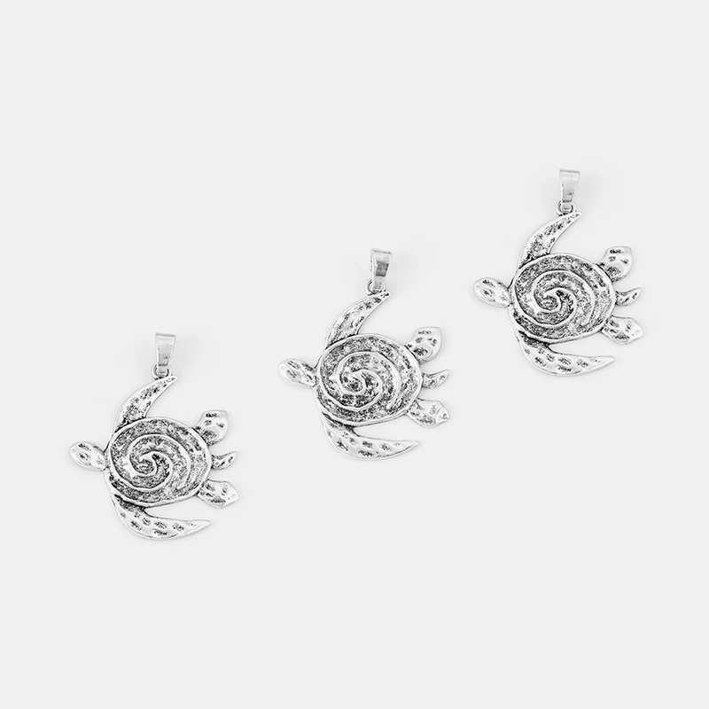 2pcs Antique Silver Color Large Swirl Spiral Sea Turtle Pendant For Necklace Jewelry Making Findings 57*59mm