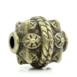 DoreenBeads Zinc Metal Alloy Spacer Beads Barrel Antique Bronze Pattern Carved Color DIY Making Jewelry About 11mm x 10mm, 4 PCs