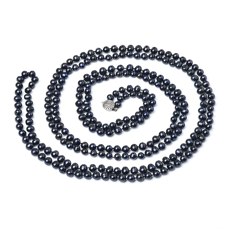 3 rows Smooth and small add Lovely with Size slender Black gloss 6-7 MM Beads Pure Freshwater Natural Chain Type Necklace