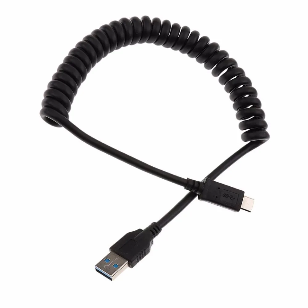 

USB 3.0 Type A Male to USB Type C 3.1 Male Charge and Sync Spring Coiled Spiral Cable for Samsung Galaxy S8 S9, LG G6,Macbook