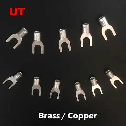 UT6-4 UT6-5 UT6-6 UT6-10 U Spade Fork Type Brass Copper Lug Splice Non Insulated Cable Wire Cold Press Connector Crimp Terminal