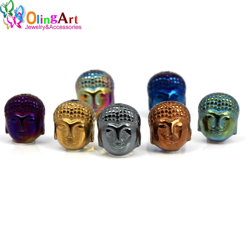 Olingart 8*10Mm 14Pcs Natuursteen Zwart Hematiet Kralen Metalen Plating Kleur Boeddha Hoofd Diy Ketting Armband sieraden Maken