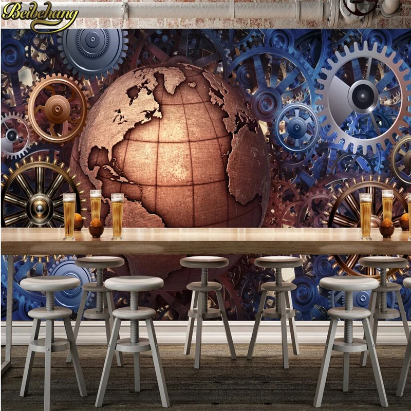 custom Machine gear Wall paper for Wall covering Cafe Milk Tea Shop Leisure Bar Decorative Background mural Wallpaper Stickers