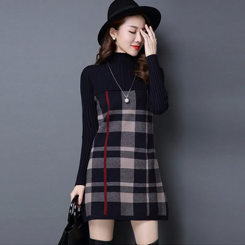 Fall Winter Women Sweater High Elastic Solid Turtleneck  Lattice Sweater Slim Sexy Bottoming Knitted Pullovers Skirt S33