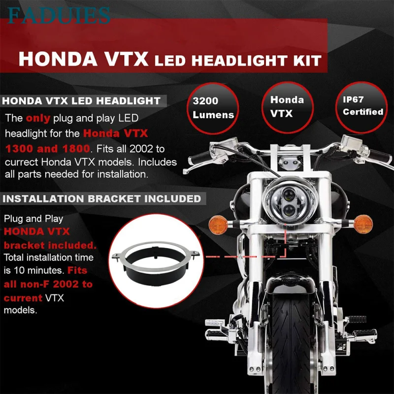 5.75 Inch Motorcycle Projector LED Headlight With bracket For Honda VTX 2002-2008 VTX 1800 VTX 1300