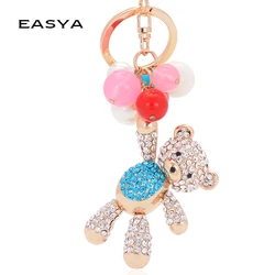 EASYA 2024 Trendy Teddy Bear Keychain Unisex Zinc Alloy Key Chain Porte Clef Fashion Women Rhinestone Cheerleaders