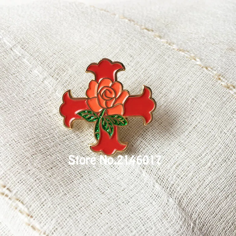 

10pcs Red Cross Of Constantine Rose Glitter Pins Brooch Masonic Lapel Pin Knight Scottish Rite Free Masons Enamel Badge