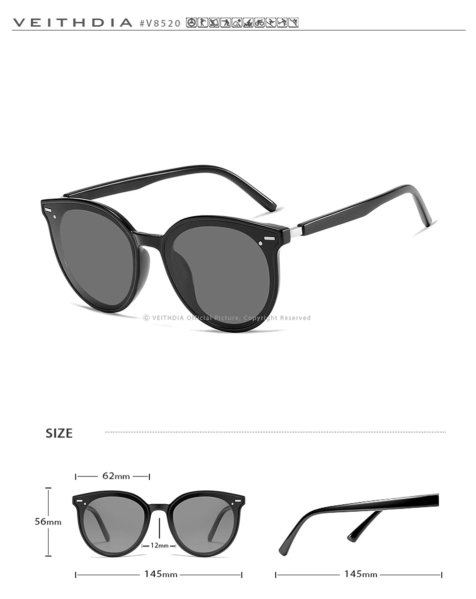 Veithdia Marke photo chrome Frauen Mode Sonnenbrille polarisierten Spiegel UV400 Linse Vintage Tag Nacht Dual Sonnenbrille weiblich V8520 – Detail 10