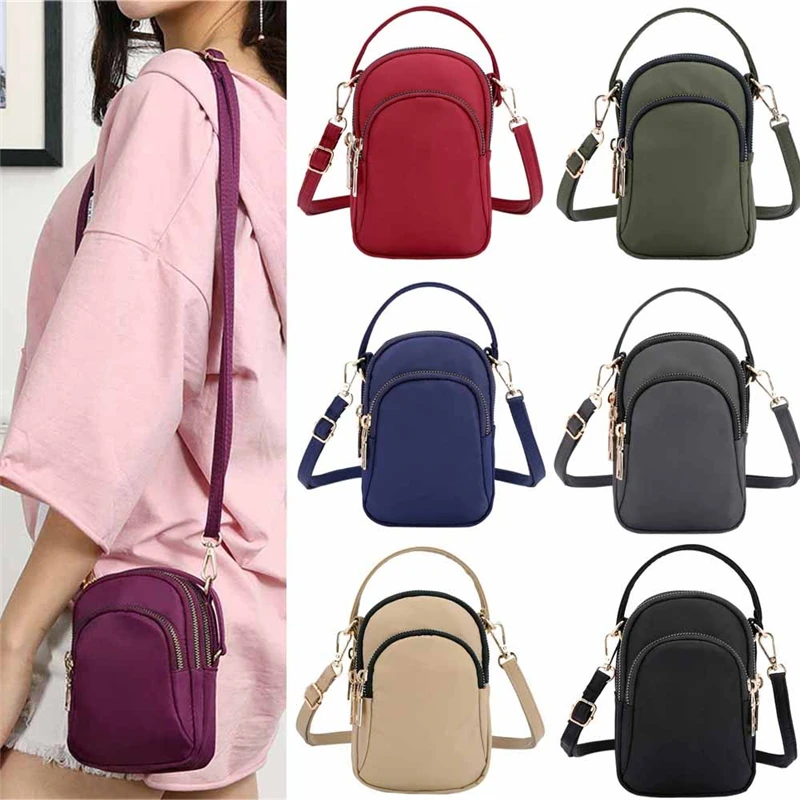 Women\'s Mini Shoulder Bag Fashion Handbag Messenger Vintage Lightweight Nylon Purse Solid Zipper Waterproof Flap Crossbody Bag